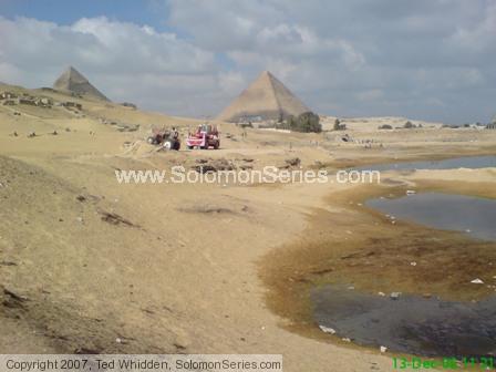 Saturated sands Southeast of Sphinx, but nearby.  The only thing standing between this water and teh Sphinx are the above ground graves and the trees 